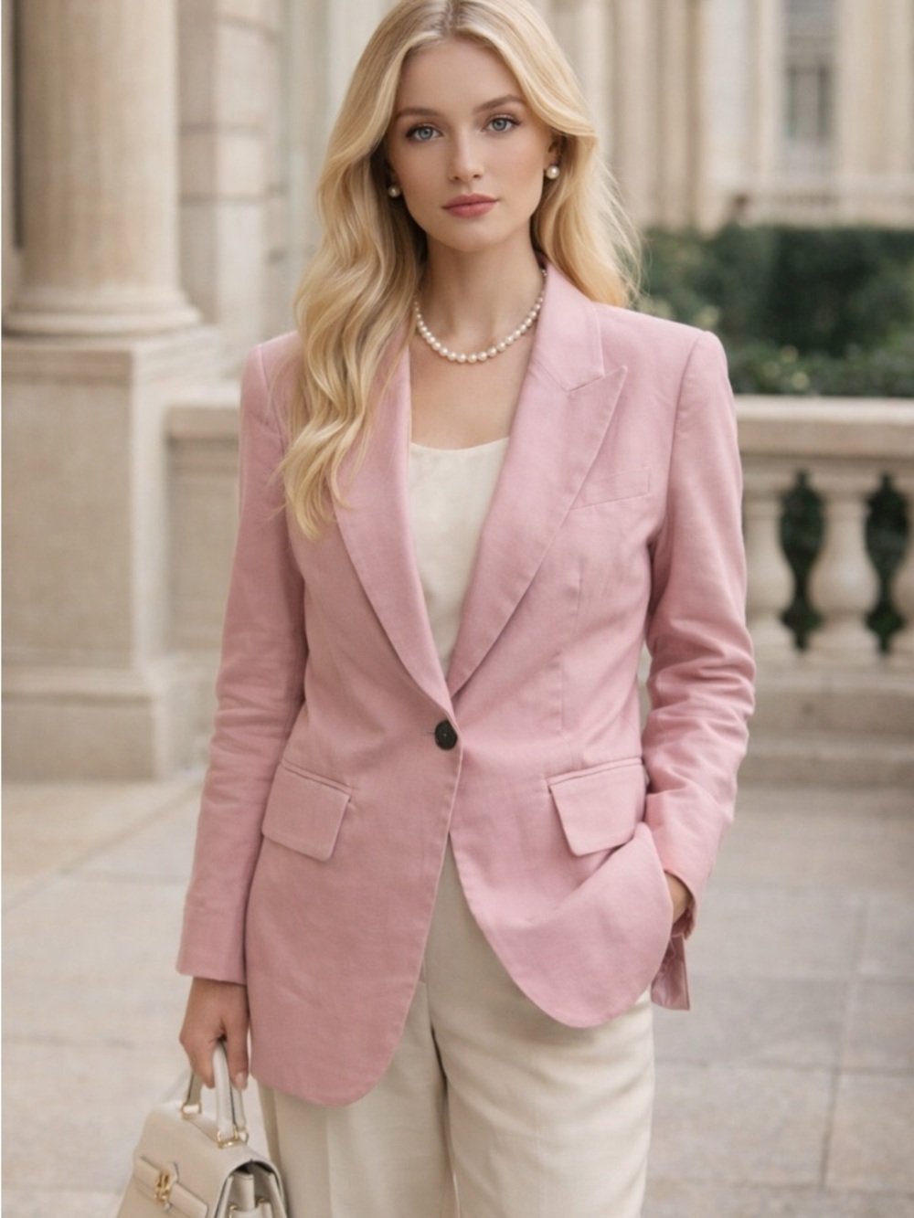 Rebecca Taylor Pink Peak Lapel One Button Blazer Size 8 - 36362
